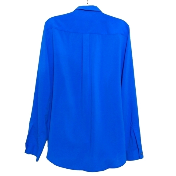 Calvin Klein Blue Button Down Hi Lo Top Sz L - Picture 5 of 6